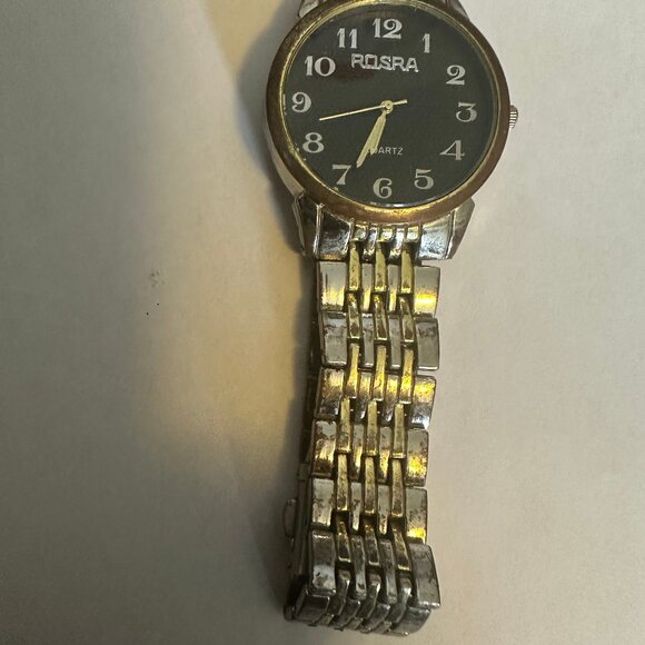 ROSRA Quartz Watch, Stainless Steel Back, Black Dial, Gold and Silver Toned - Picture 2 of 5